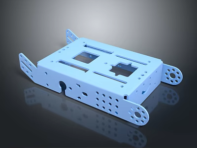 Light Blue Mechanical Structure With Reflective Surface Multiple Holes Square Openings And Connecting Parts 3d model