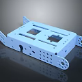 Light Blue Mechanical Structure With Reflective Surface Multiple Holes Square Openings And Connecting Parts