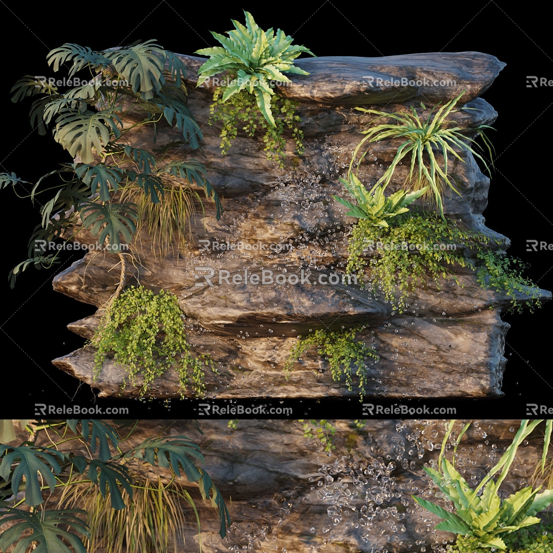 rockery stone waterscape wall waterfall fountain landscape sketch 3d model