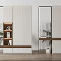 Modern Minimalist Bookcase With Glass Doors Wooden Shelves And Decorative Items