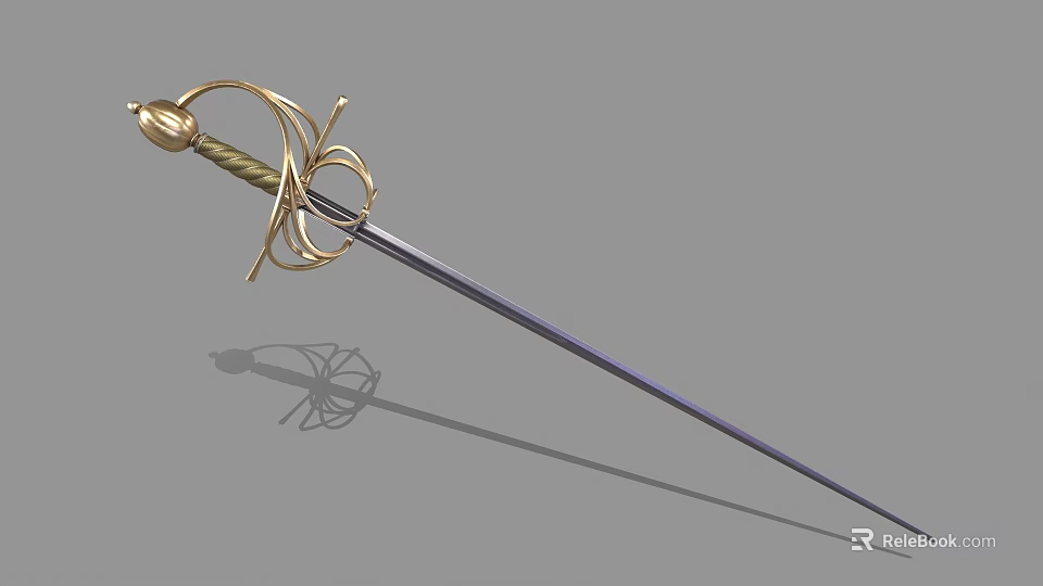 Medieval Decorative Sword 3D Model Featuring Ornate Golden Hilt Green Grip And Silver Blade 3d model 