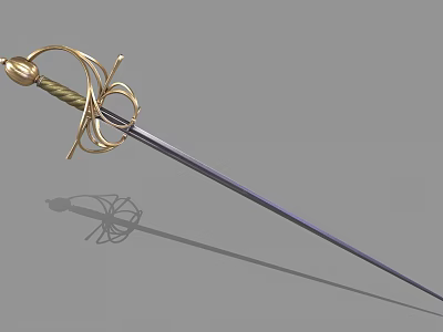 Medieval Decorative Sword 3D Model Featuring Ornate Golden Hilt Green Grip And Silver Blade 3d model