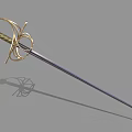 Medieval Decorative Sword 3D Model Featuring Ornate Golden Hilt Green Grip And Silver Blade