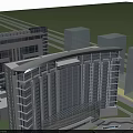 Modern Curved Office Building With Glass Curtain Wall Front Water Feature And Green Lawn