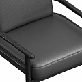 Black Leather Upholstered Accent Chair with Wooden Armrests and Modern Minimalist Design