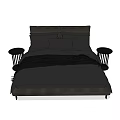 Modern Black Double Bed with Headboard and Round Nightstands and Bedding 3d model