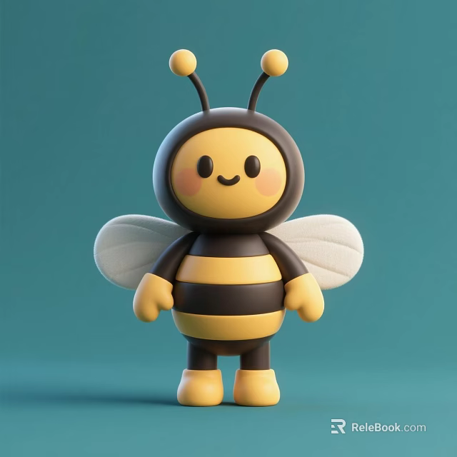 Cute Bee Doll With Yellow Black Stripes White Wings And Smiling Face 3d model 