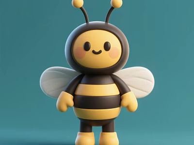 Cute Bee Doll With Yellow Black Stripes White Wings And Smiling Face 3d model