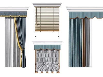 Different Curtain Styles With Ruffled Valance Blinds And Fabric Designs For Home 3d model