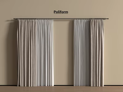 Poliform Beige Light Gray Curtains Mounted On Rod Against Beige Wall And Wooden Floor 3d model