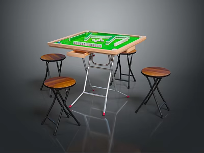 Folding Mahjong Table With Four Wooden Stools And Portable Lightweight Design 3d model