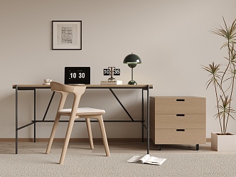 Modern Desk and Chair Combination Desk Computer Desk 3d model