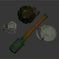 Collection of Military Weapons Featuring Grenade Smoke Bomb and Tactical Hammer