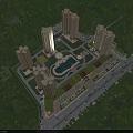 High Rise Residential Complex Surrounded by Lush Greenery Central Courtyard and Road Access