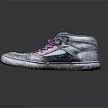 High Top Shoes With Pink Laces Silver Gray Upper Distressed Design And White Sole