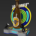 Pilsner Beer Bottle Display With Colorful Neon Rings And Microphones On Stage