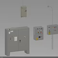 Grey Industrial Equipment With Control Cabinets Control Boxes Hanging Units And Light Poles