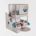 Kids Bunk Bed Design With Pastel Colors Staircase Storage Lower Mattress Pillows And Doll Rug