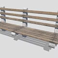 Wooden Outdoor Bench With Slatted Seat Backrest And Concrete Support Legs