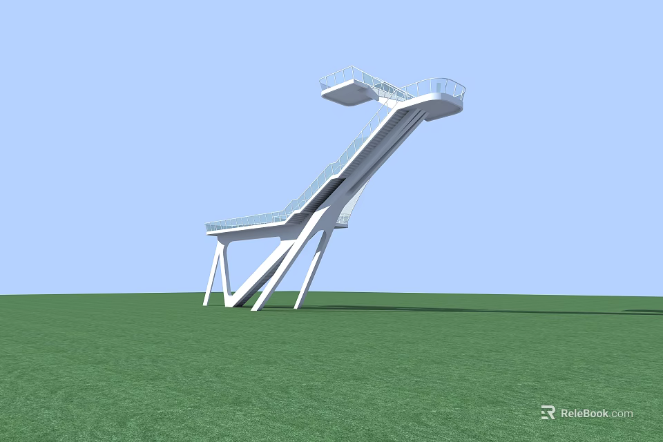 Modern Road Infrastructure With Glass Railings Sloped Ramp And Observation Platform 3d model 