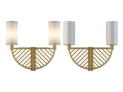 Modern Golden Metal Wall Sconces With Geometric Fan Shaped Frame And Cylindrical Shades 3d model
