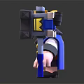 King Character with Golden Crown and Blue Cape Holding Large Hammer with Blue Gold Accents