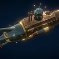 Vintage Steampunk Submarine With Metallic Exterior Brass Details Round Portholes And Conning Tower