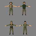 Explorer Characters In Green Uniforms With Jungle Creatures In Multiple Poses 3d model