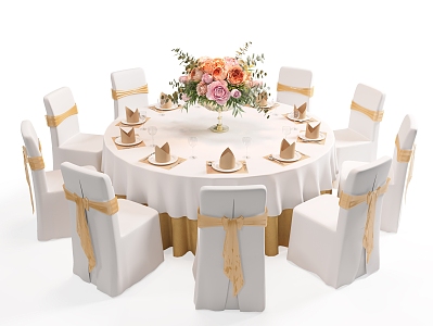 Modern banquet table and chair combination banquet hall single chair dining table and chair banquet hall 3d model