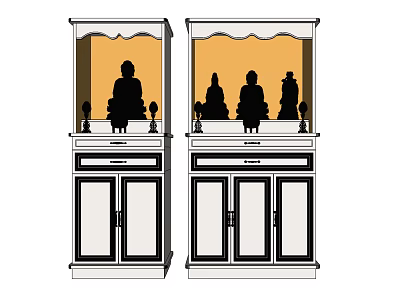 Traditional Buddhist Shrine Cabinet With Buddha Statues Drawers And Cabinet Doors 3d model