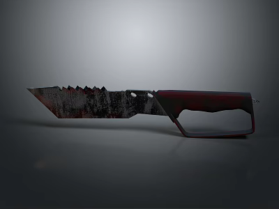 Rusty Serrated Blade Knife With Red Handle And Hole Design 3d model