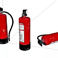 Red Fire Extinguishers in Various Positions with Labels and Black Components for Fire Safety 3d model