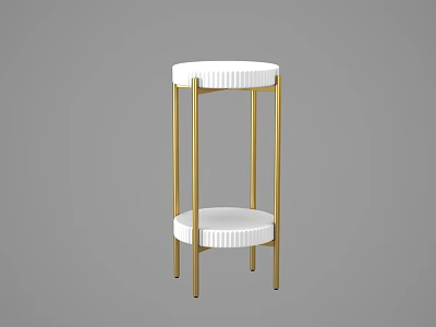 Two Tiered Flower Table With White Circular Top And Golden Metal Legs For Home Decor 3d model