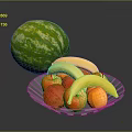 Fresh Watermelon With Mixed Fruits In Glass Bowl On Table Surface