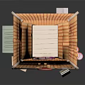 Cartoon Scene Japanese Style Wooden Building With Tiled Roof Gear Decorations Awning Red Barrels Cards