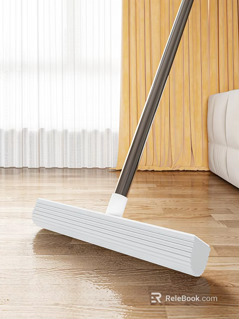 Effective Daily Cleaning Mop With White Head And Long Handle For Wooden Floor Cleaning 3d model 