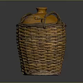 Traditional Household Orange Clay Pot in Woven Basket with Handles