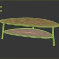 Modern Oval Shaped Wooden Coffee Table With Lower Mesh Shelf And Thin Legs