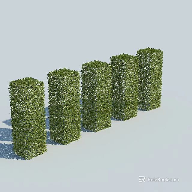 Green Cylindrical Trimmed Shrubs Arranged in Row for Outdoor Landscape Design 3d model 