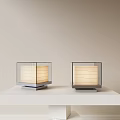 Two Modern Square Table Lamps With Transparent Frame And Layered Light Shade On White Table 3d model