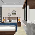 Modern Hotel Room Interior With Comfortable Bed Wooden Furniture And Decorative Elements