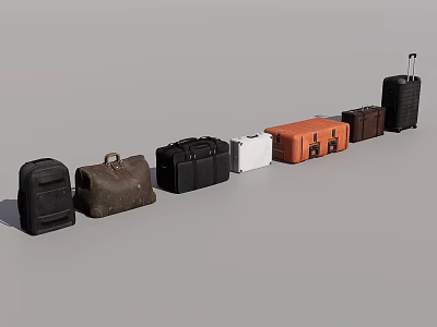 Stylish Assorted Luggage Collection With Black Brown Orange White Wheeled Suitcases And Handheld Bags 3d model