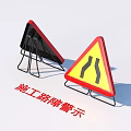 Road Facilities with Construction Road Barriers and Triangular Warning Signs 3d model