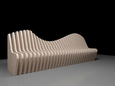 Modern Public Bench With Wooden Slats And Wavy Curved Design In Minimalist Setting 3d model