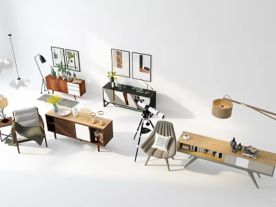 Modern Living Room Decorative Cabinet With Furniture Decorative Items Table Lamps And Wall Paintings 3d model