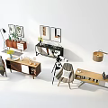 Modern Living Room Decorative Cabinet With Furniture Decorative Items Table Lamps And Wall Paintings