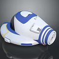 Futuristic Blue And White Device With Yellow Accents Circular Structure And Lens Like Component