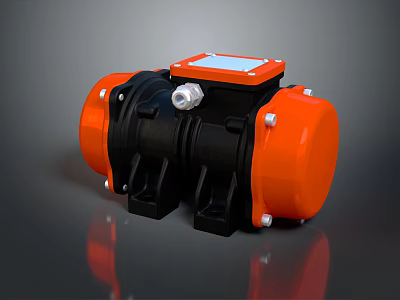 Industrial Vibrating Motor With Orange Casing Black Body And Mounting Bracket For Mechanical Applications 3d model