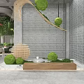 Modern Open Restaurant Interior With Green Plants Hanging Lights And Black White Floor Tiles