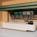 Cafe Interior Design With Stone Counter Menu Board And Wooden Walls Lighting